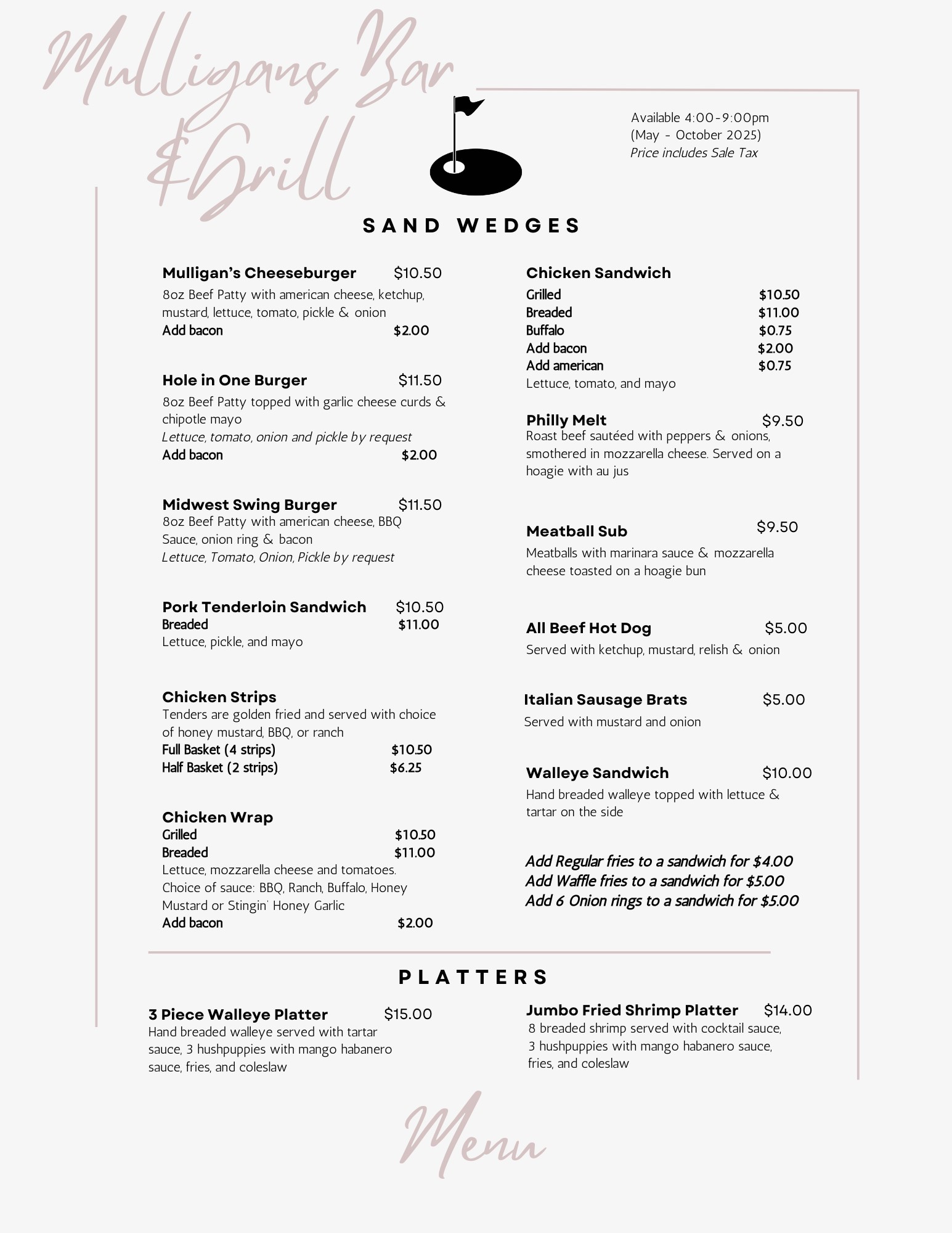 Mulligans menu pg1 Mulligans menu pg1