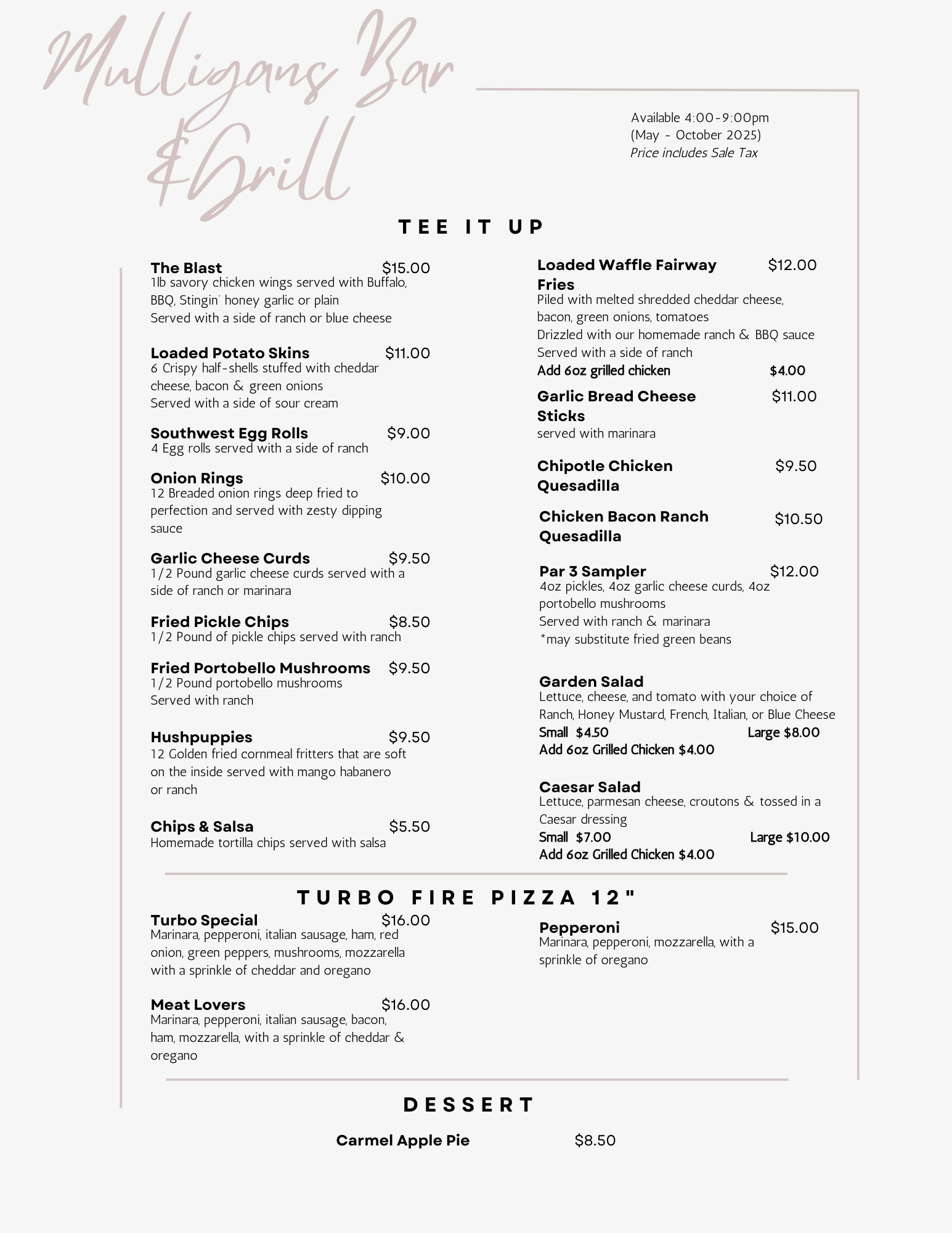 Mulligans menu pg2 Mulligans menu pg2