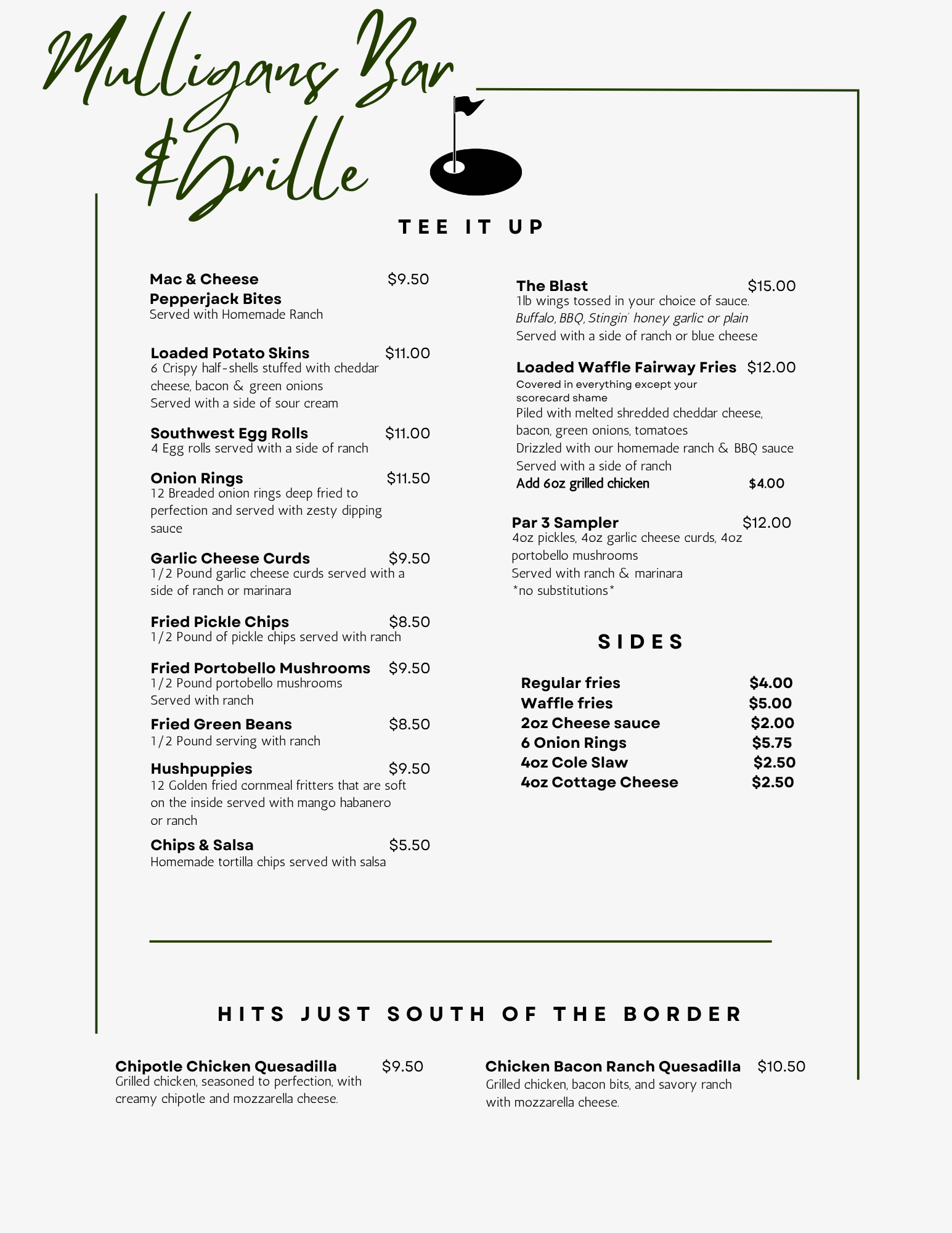 Miligans Breakfast Menu